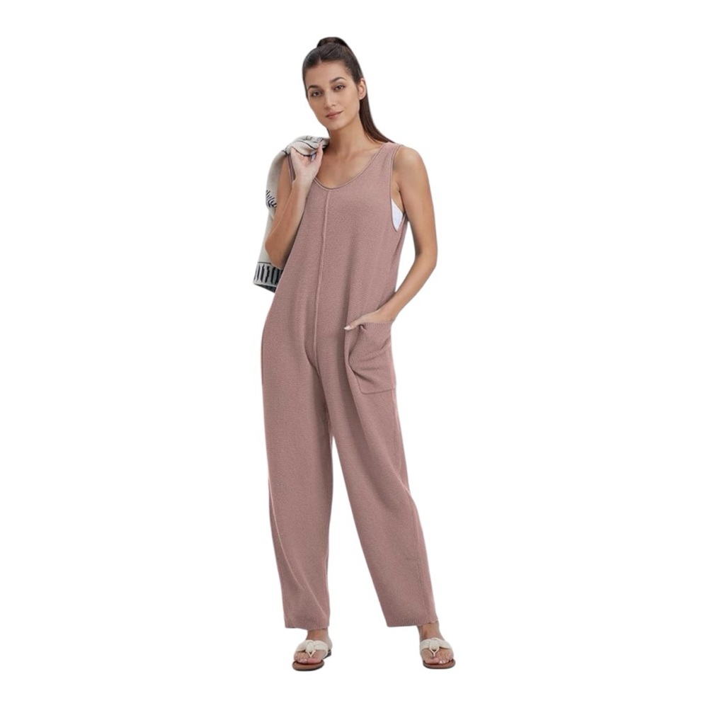 Sleeveless Jumpsuit with V-neckline with Pockets - Picture 4 of 9